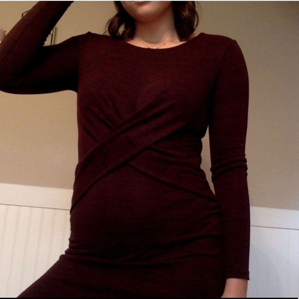 Maroon wrap midi dress